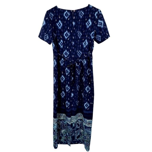 Vintage Studio C Ikat Long Shift Column Dress Blue Womens Size 10 Tie Back - Picture 2 of 12